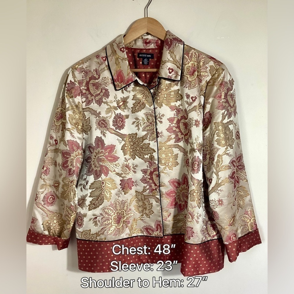 August Max Silk Floral Jacquard Jacket Size 4 Autumnal Sophisticated Chic Fall - Picture 7 of 15